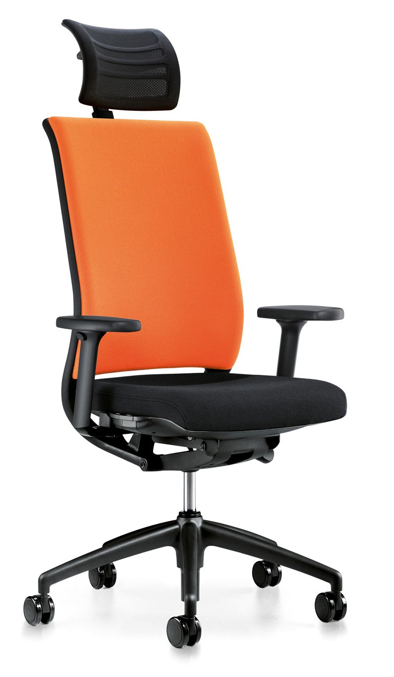 Bürodrehstuhl schwarz orange - mit Kopfstütze