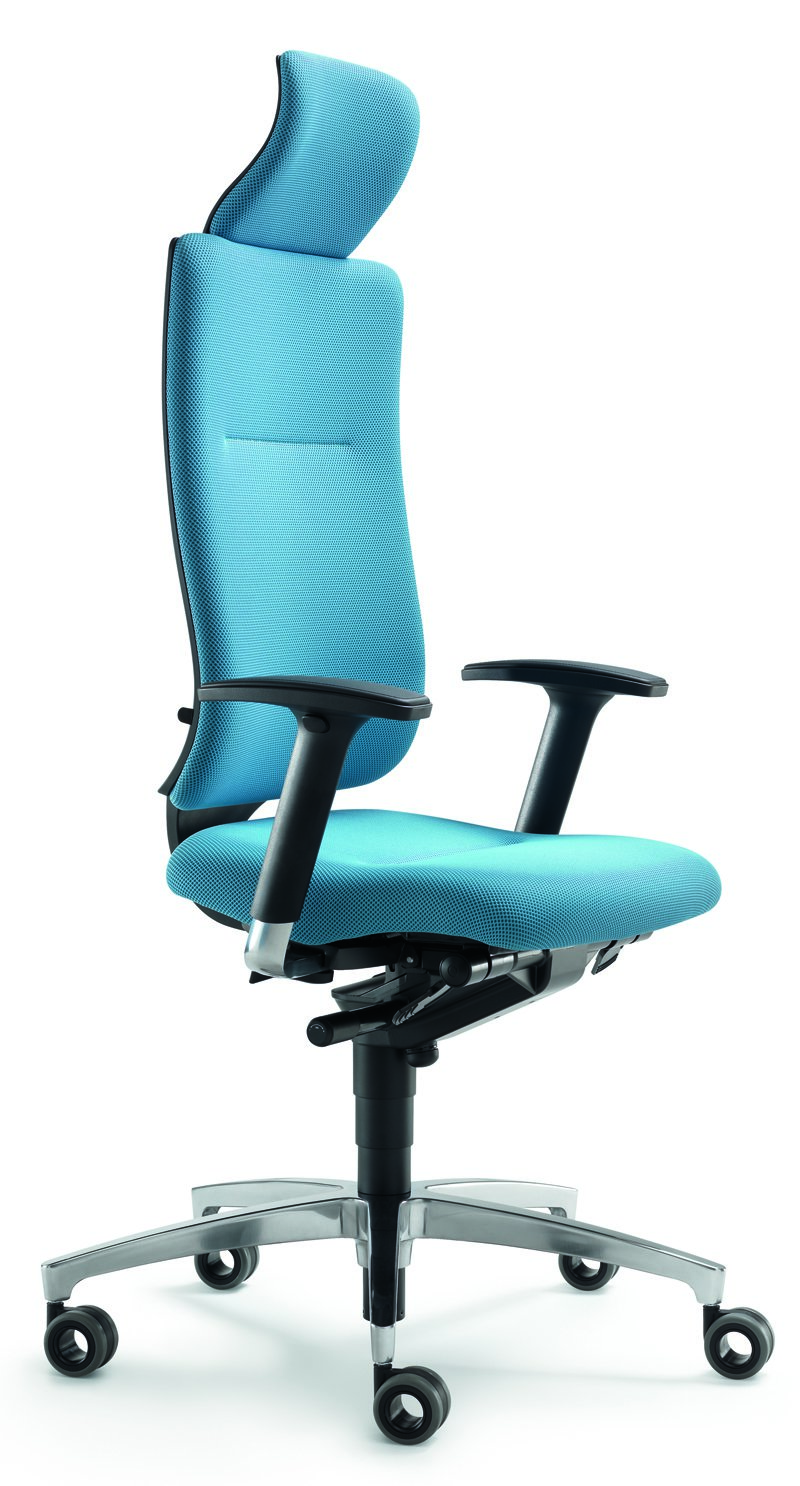 Bürodrehstuhl blau - mit Armlehne & Kopf-Nackenstütze